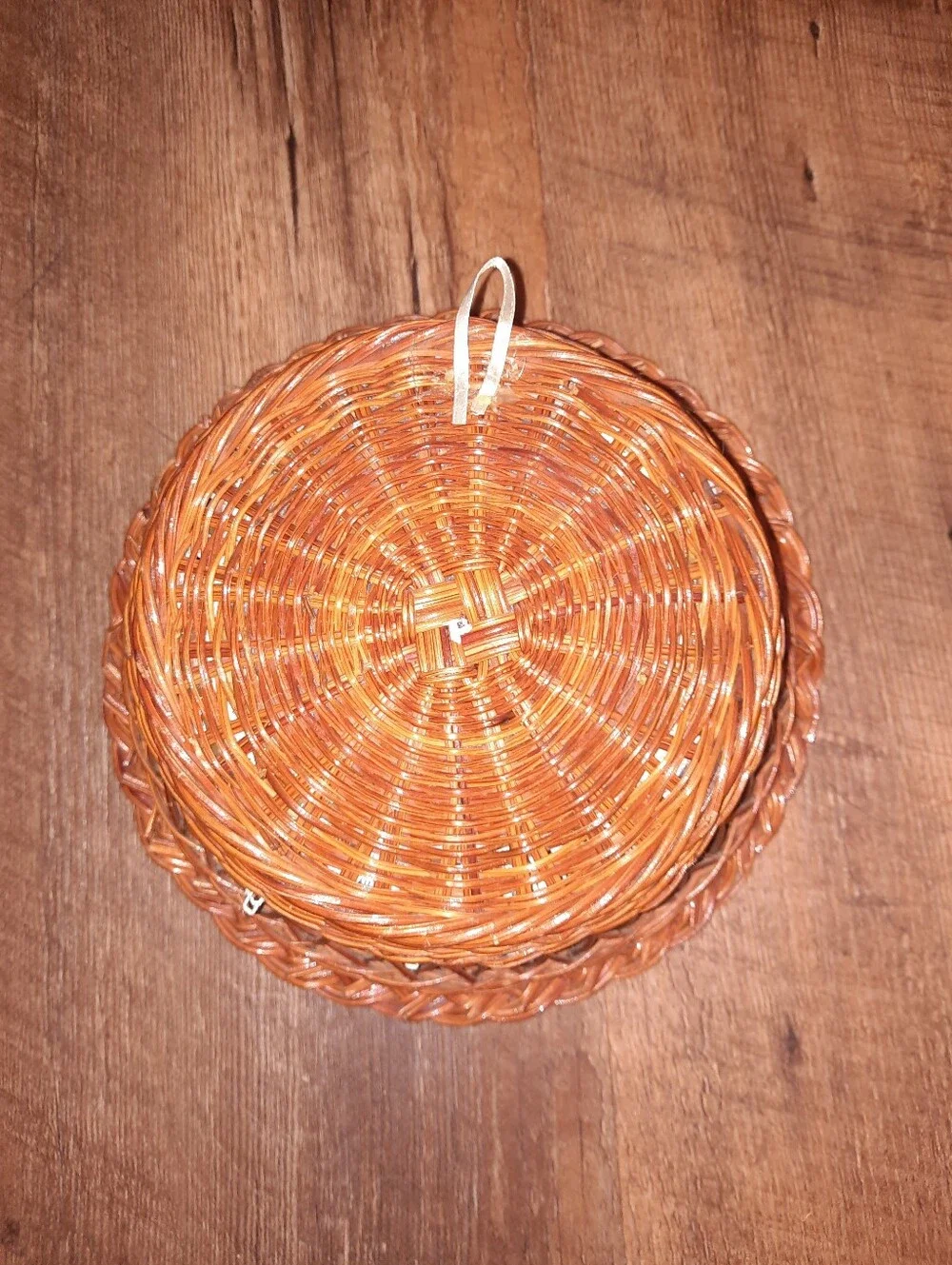 Woven Rattan Wall Basket with Lace Cross-Stitch 